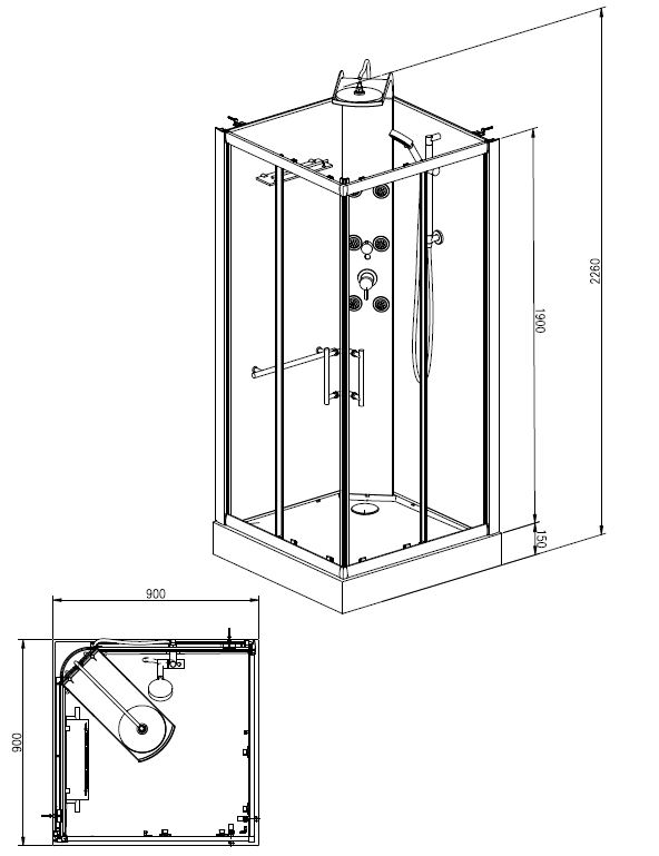 Wiesbaden Rainbow complete douchecabine 90x90x226 5mm veiligheidsglas Wiesbaden Rainbow complete douchecabine 90x90x226 5mm veiligheidsglas