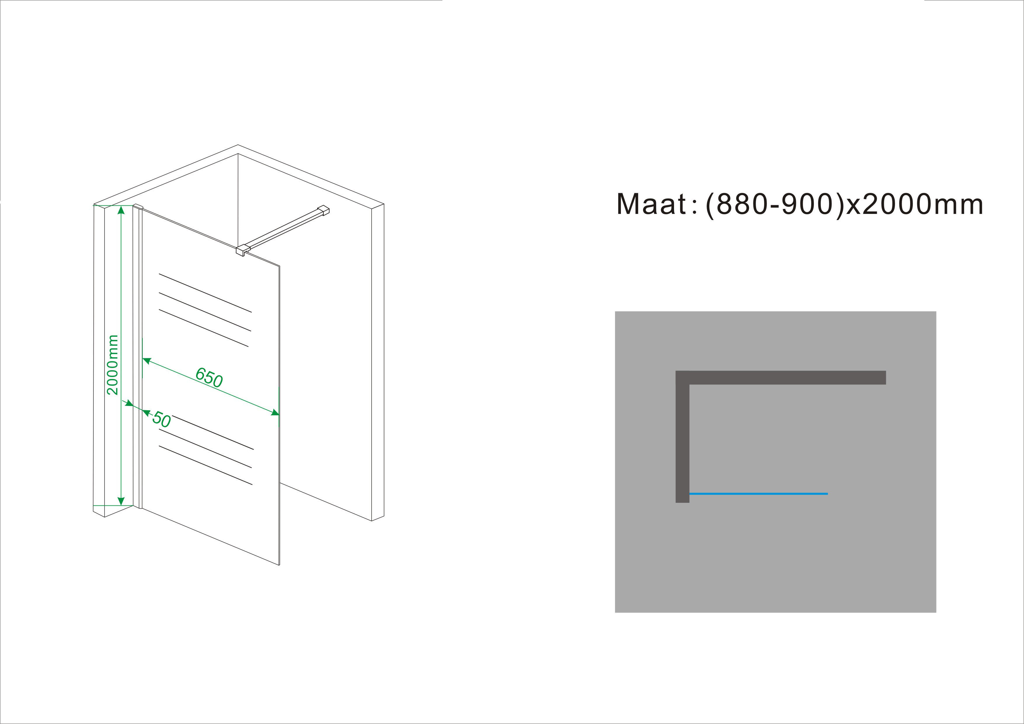 Wiesbaden Comfort inloopdouche 90x200 cm - 10mm NANO geheel matglas Wiesbaden Comfort inloopdouche 90x200 cm - 10mm NANO geheel matglas