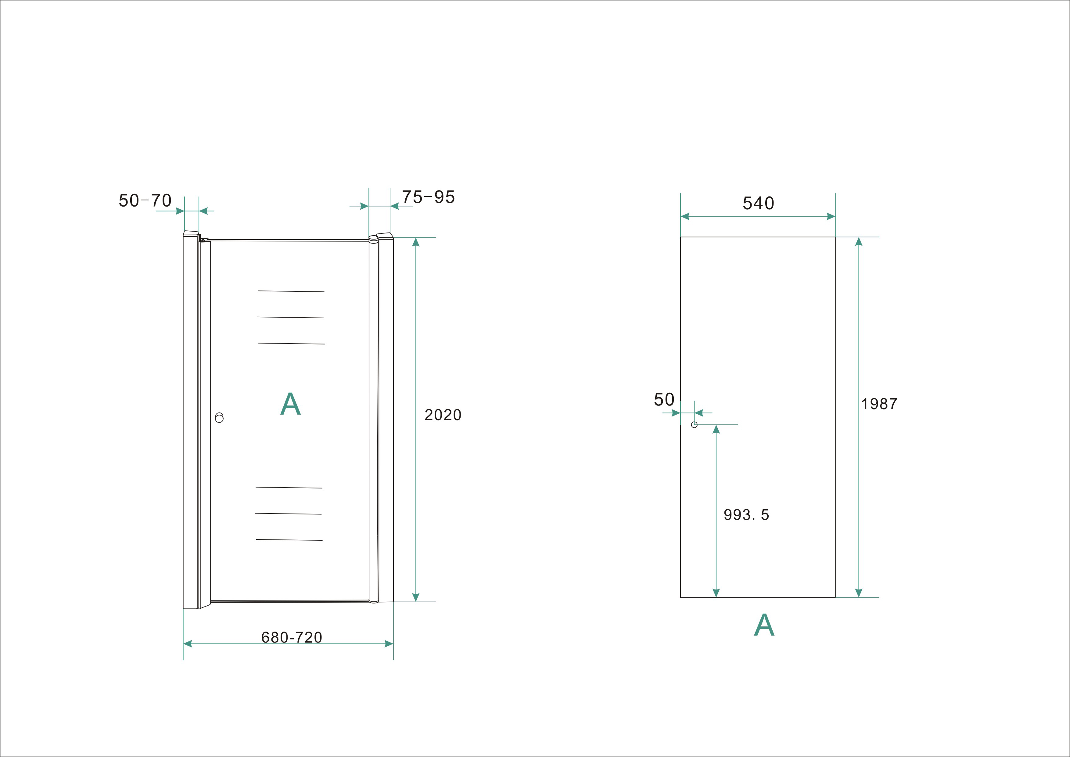 Wiesbaden nisdeur met profiel 70x202 cm 8mm NANO glas Wiesbaden nisdeur met profiel 70x202 cm 8mm NANO glas