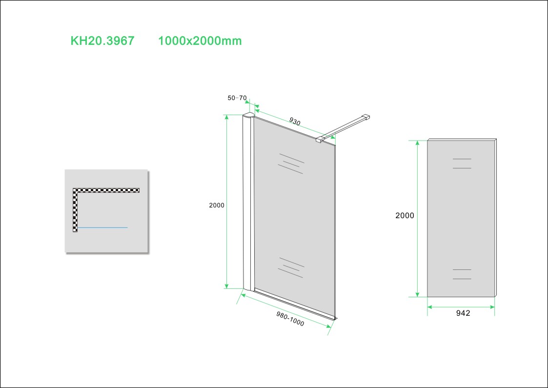 Wiesbaden Comfort inloopdouche 100x200 cm - 10mm NANO rookglas Wiesbaden Comfort inloopdouche 100x200 cm - 10mm NANO rookglas