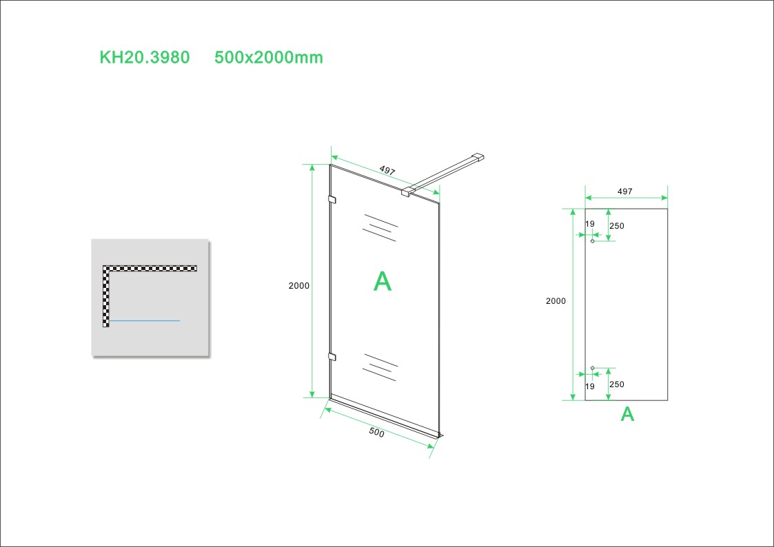 Wiesbaden profielloze inloopdouche 50x200 cm - 8mm NANO glas Wiesbaden profielloze inloopdouche 50x200 cm - 8mm NANO glas