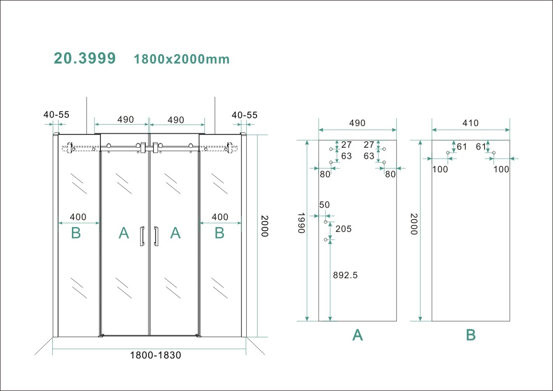 Wiesbaden schuifbare nisdeur 4-d. 180x200cm Wiesbaden schuifbare nisdeur 4-d. 180x200cm