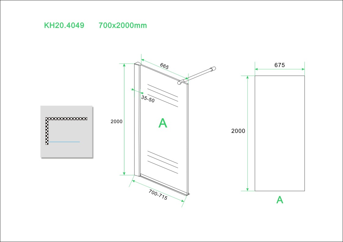 Wiesbaden Eco inloopdouche 70x200 cm - 8mm NANO glas Wiesbaden Eco inloopdouche 70x200 cm - 8mm NANO glas