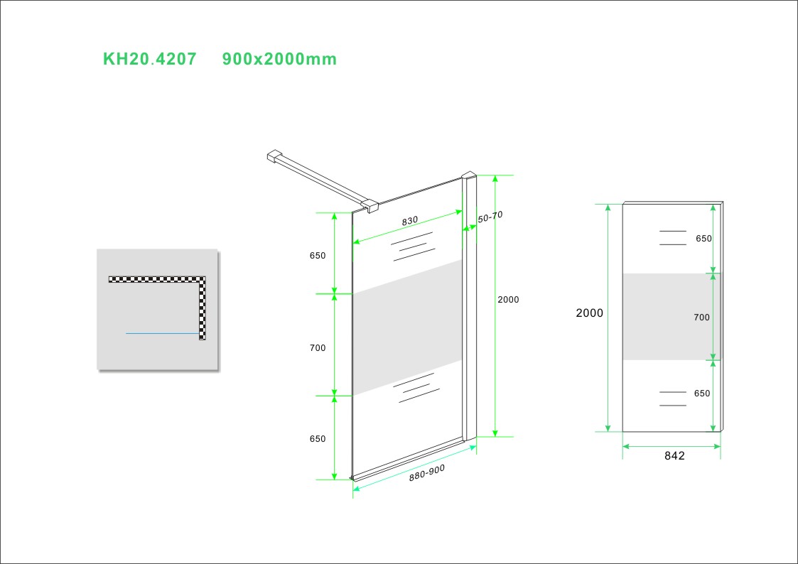 Wiesbaden Comfort inloopdouche 90x200 cm - 10mm NANO gedeeltelijk matglas Wiesbaden Comfort inloopdouche 90x200 cm - 10mm NANO gedeeltelijk matglas