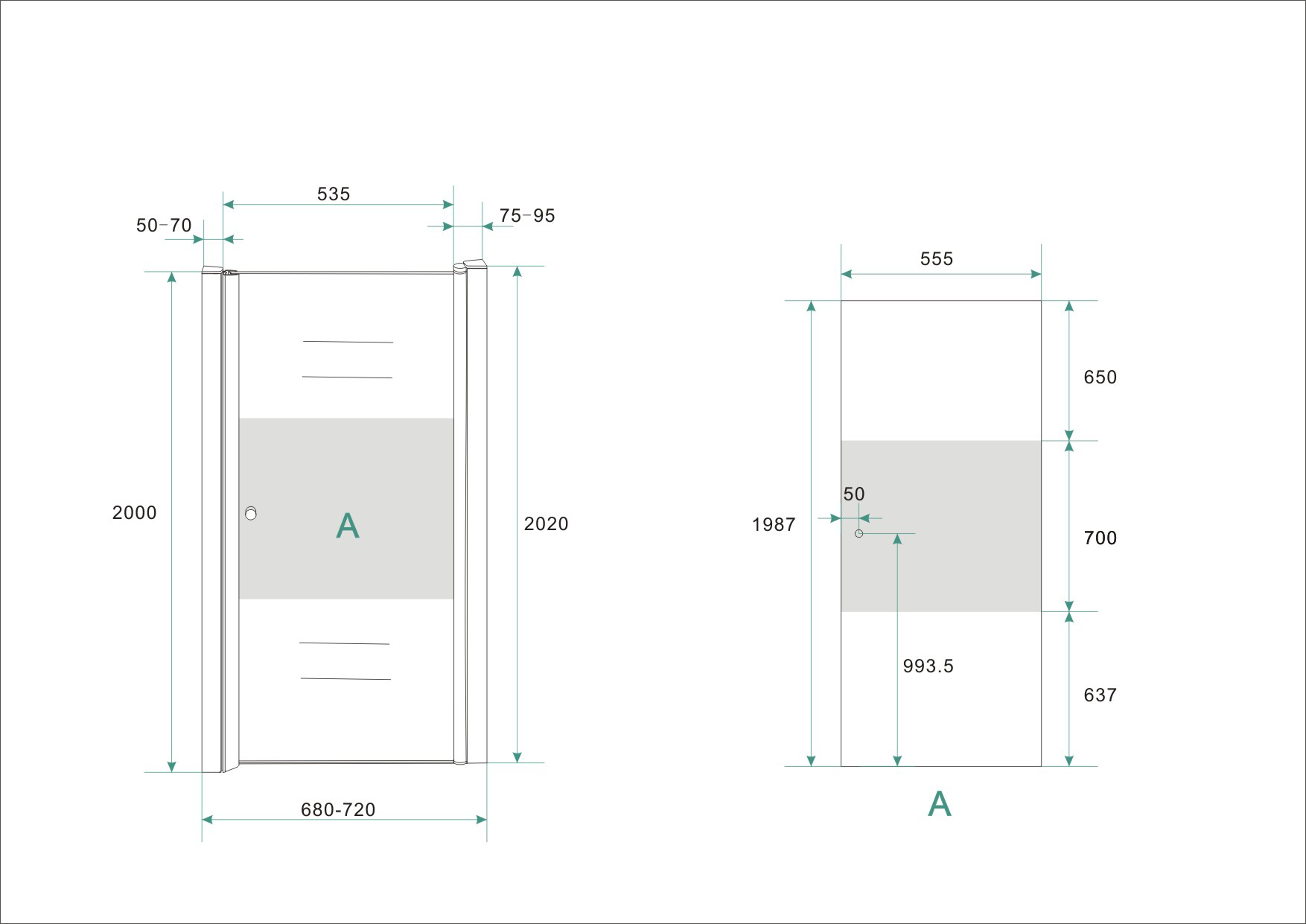 Wiesbaden nisdeur -R- met profiel 70x202 cm 8 mm NANO ged.matglas Wiesbaden nisdeur -R- met profiel 70x202 cm 8 mm NANO ged.matglas