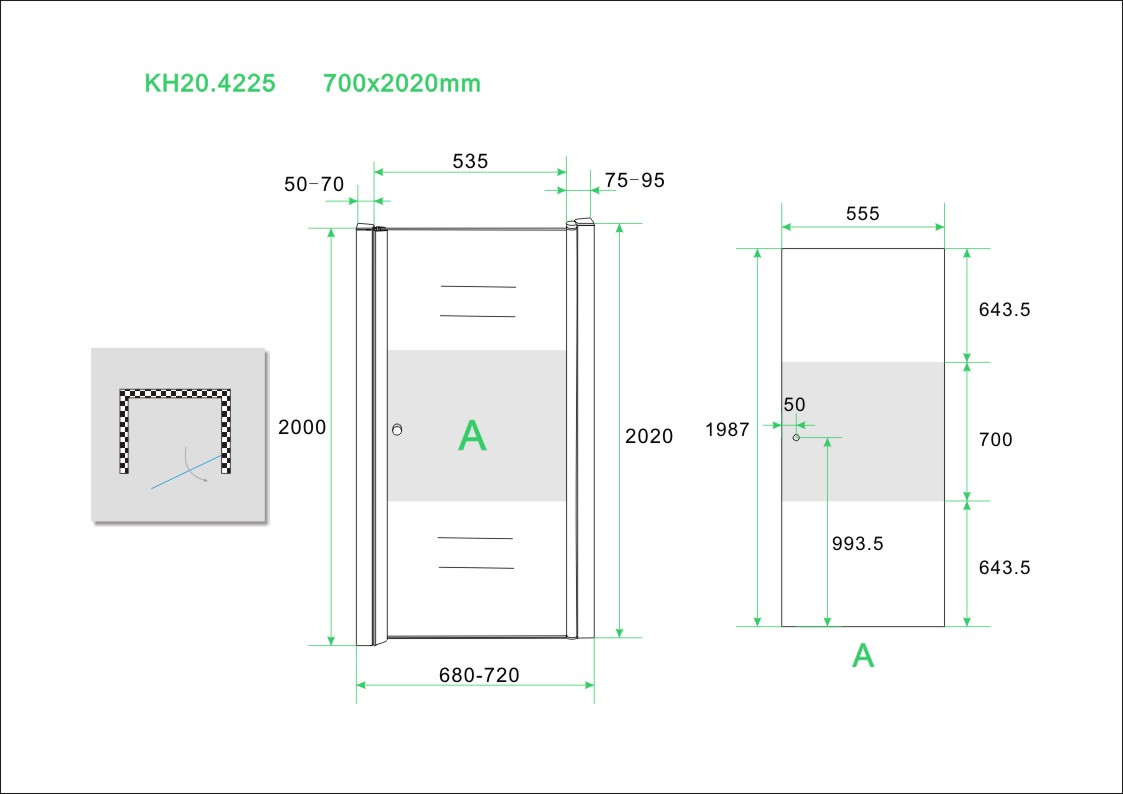 Wiesbaden nisdeur -R- met profiel 70x202 cm 8 mm NANO ged.matglas Wiesbaden nisdeur -R- met profiel 70x202 cm 8 mm NANO ged.matglas