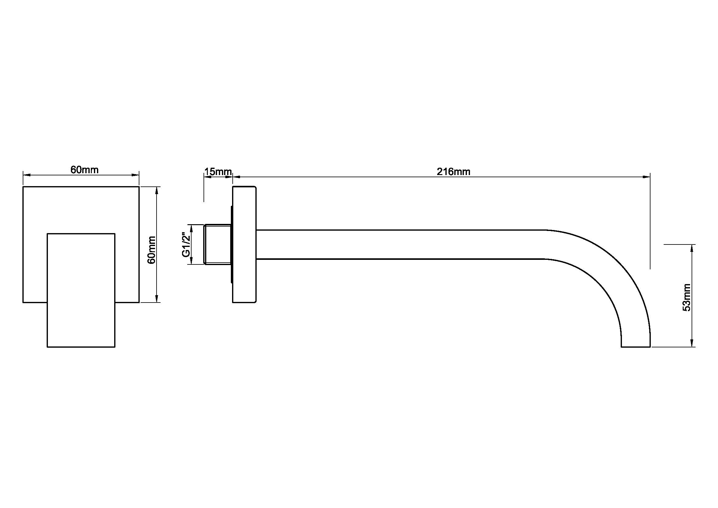 Wiesbaden inbouw-uitloop vierkant 22cm 1/2'' geborsteld staal Wiesbaden inbouw-uitloop vierkant 22cm 1/2'' geborsteld staal