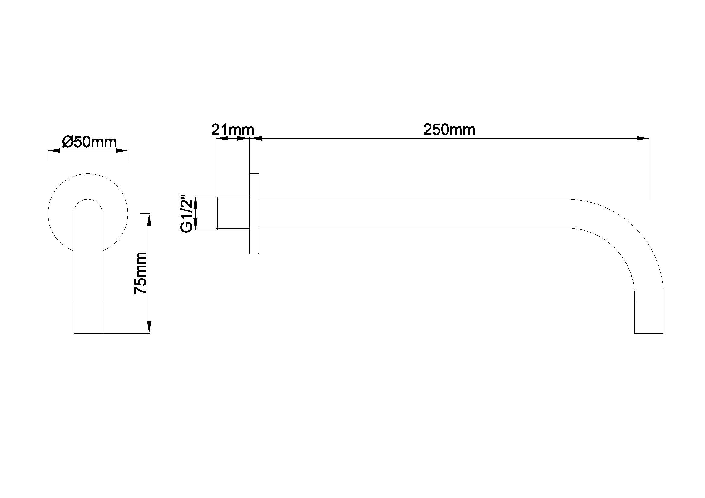 Wiesbaden SLIM 18mm uitloop rond 25cm 1/2" chroom Wiesbaden SLIM 18mm uitloop rond 25cm 1/2" chroom