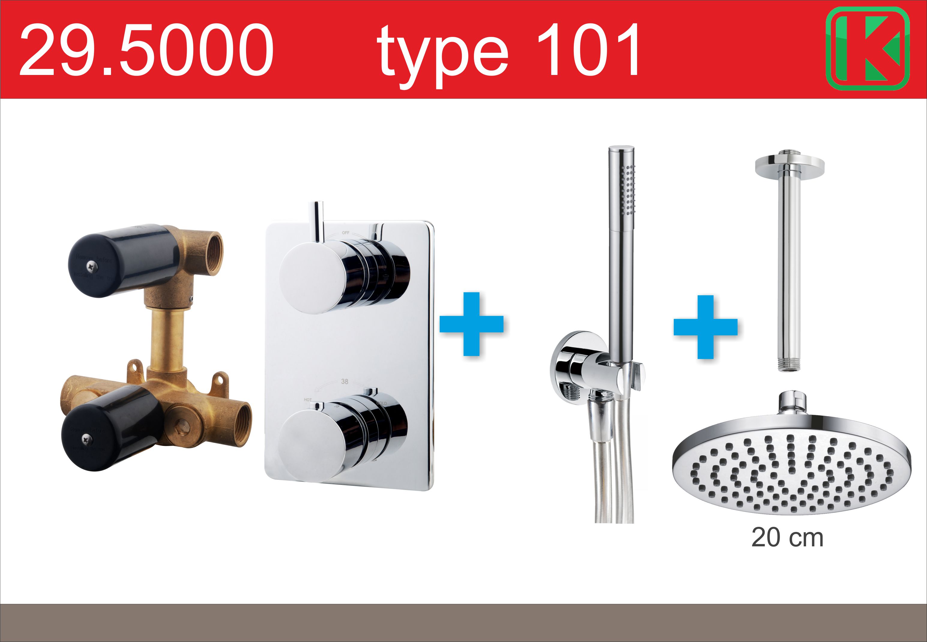 Wiesbaden one-pack inbouwthermostaatset type 101 CHR (20cm) Wiesbaden one-pack inbouwthermostaatset type 101 CHR (20cm)