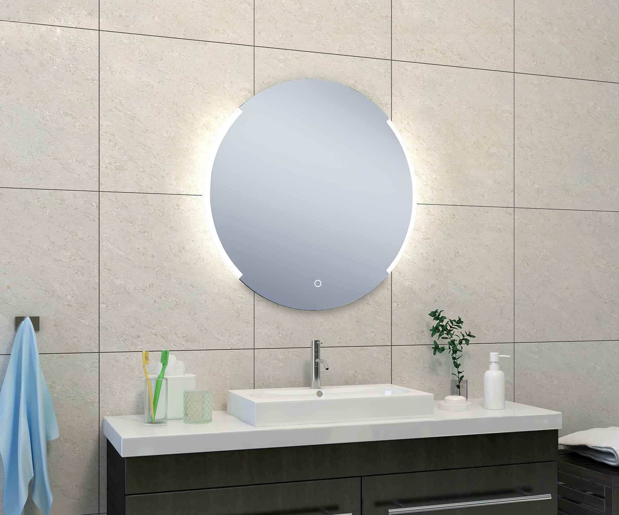 Wiesbaden Round dimbare LED condensvrije spiegel rond 80cm Wiesbaden Round dimbare LED condensvrije spiegel rond 80cm