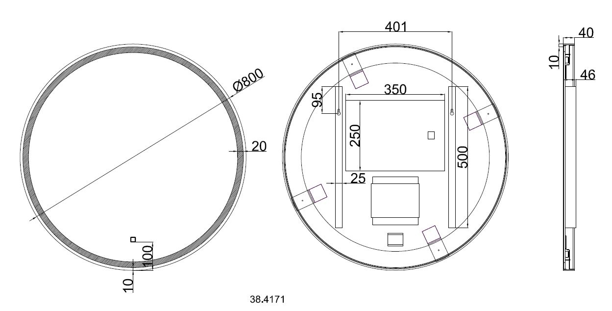 Wiesbaden Maro spiegel 80cm rond + Led matzwart Wiesbaden Maro spiegel 80cm rond + Led matzwart