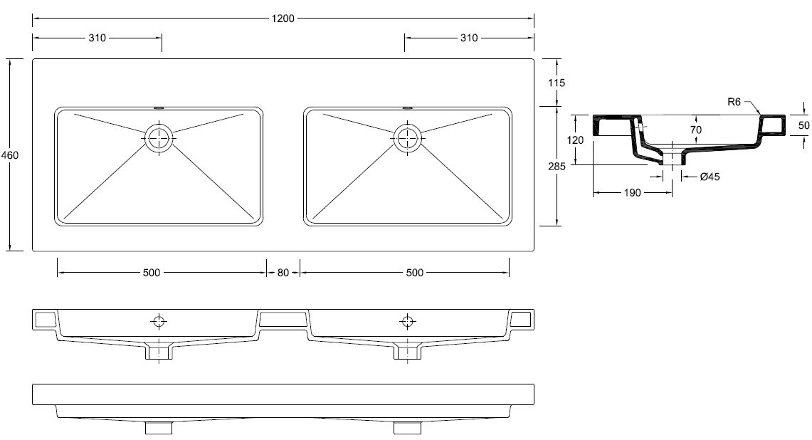 Wiesbaden keramische dub.meubelwastafel 120x46 zond. kr.gaten Wiesbaden keramische dub.meubelwastafel 120x46 zond. kr.gaten