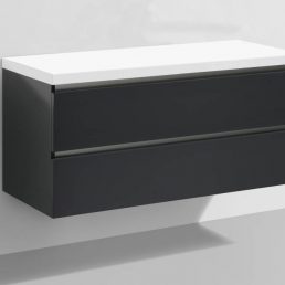 Badmeubel Trend met Flat kunstmarmer top 120 Hoogglans Antraciet