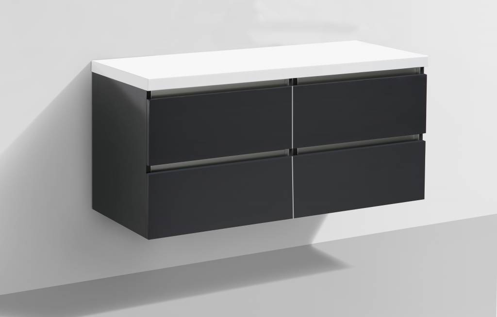 Badmeubel Trend met Flat kunstmarmer top 120 Hoogglans Antraciet met 4 lades Badmeubel Trend met Flat kunstmarmer top 120 Hoogglans Antraciet met 4 lades