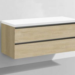 Badmeubel Trend met Flat kunstmarmer top 120 Light Wood Badmeubel Trend met Flat kunstmarmer top 120 Light Wood