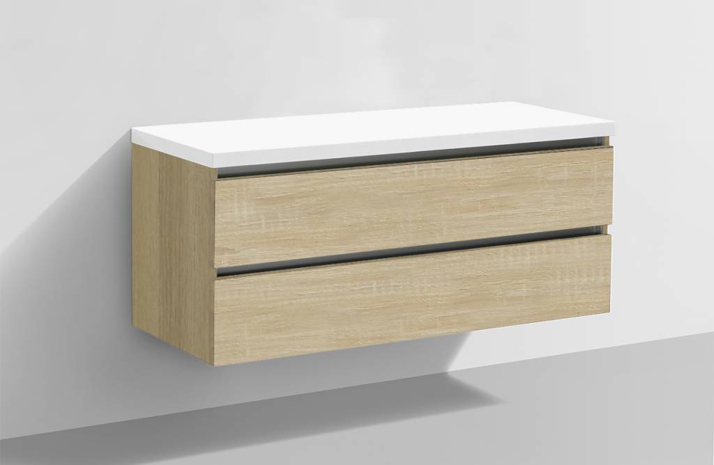Badmeubel Trend met Flat kunstmarmer top 120 Light Wood Badmeubel Trend met Flat kunstmarmer top 120 Light Wood