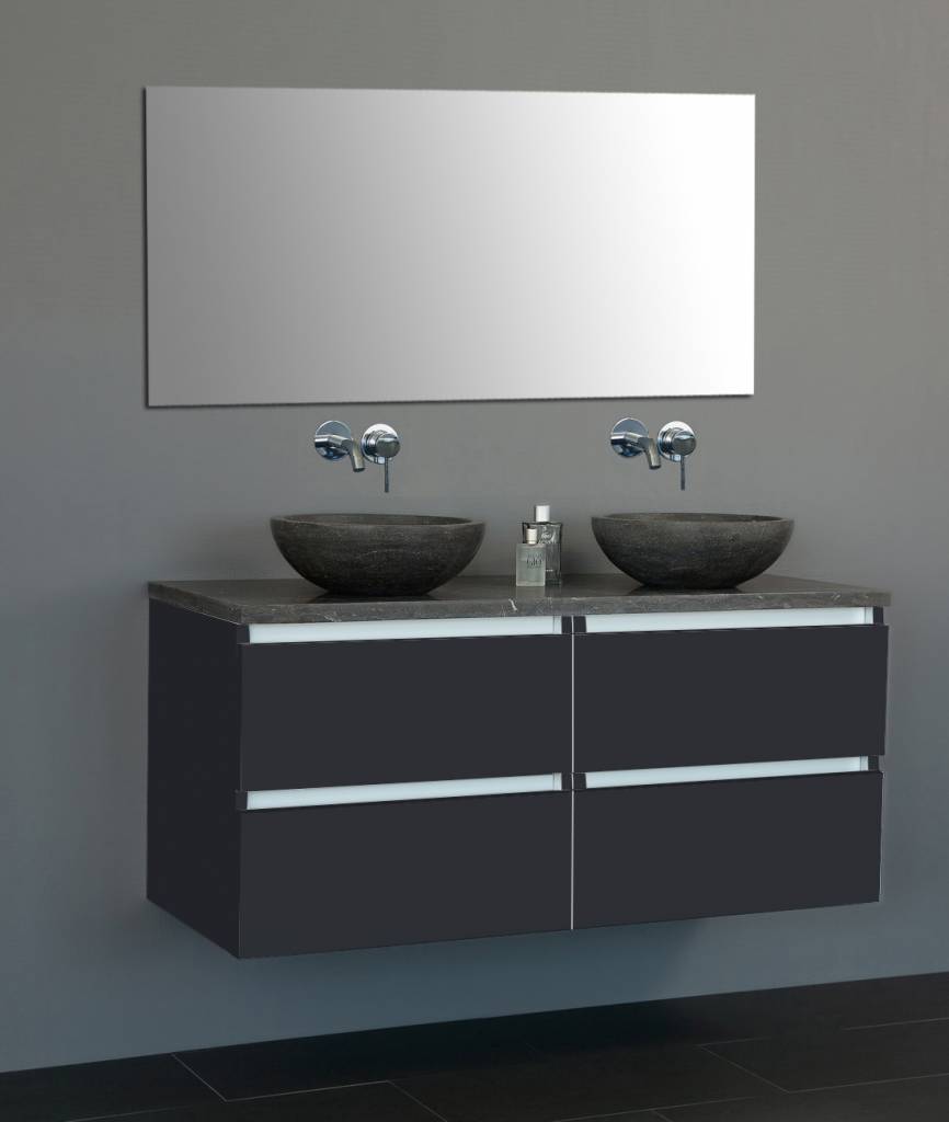 Badmeubel Trend Dynasty met 2 ronde kommen 120 Hoogglans Antraciet met 4 lades Badmeubel Trend Dynasty met 2 ronde kommen 120 Hoogglans Antraciet met 4 lades