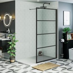 Douchewand Mila 80x200cm Helder Glas Mat Zwart Raster Douchewand Mila 80x200cm Helder Glas Mat Zwart Raster