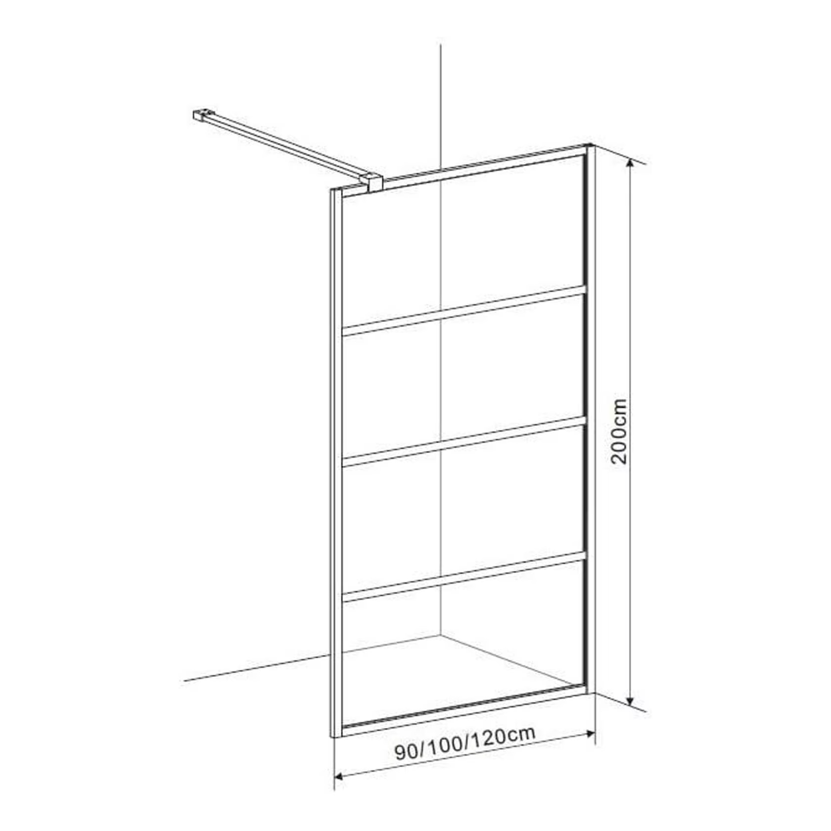 Douchewand Mila 80x200cm Helder Glas Mat Zwart Raster Douchewand Mila 120x200cm Helder Glas Mat Zwart Raster
