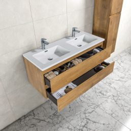 Badkamermeubel Tieme in mat eiken 120x50x48cm met witte wastafel Badkamermeubel Tieme in mat eiken 120x50x48cm met witte wastafel