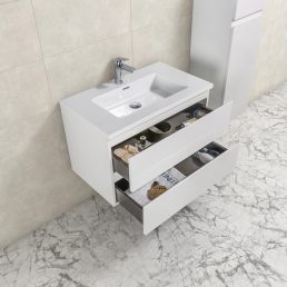 Badkamermeubel Tieme in hoogglans wit 80x50x48cm met witte wastafel Badkamermeubel Tieme in hoogglans wit 80x50x48cm met witte wastafel