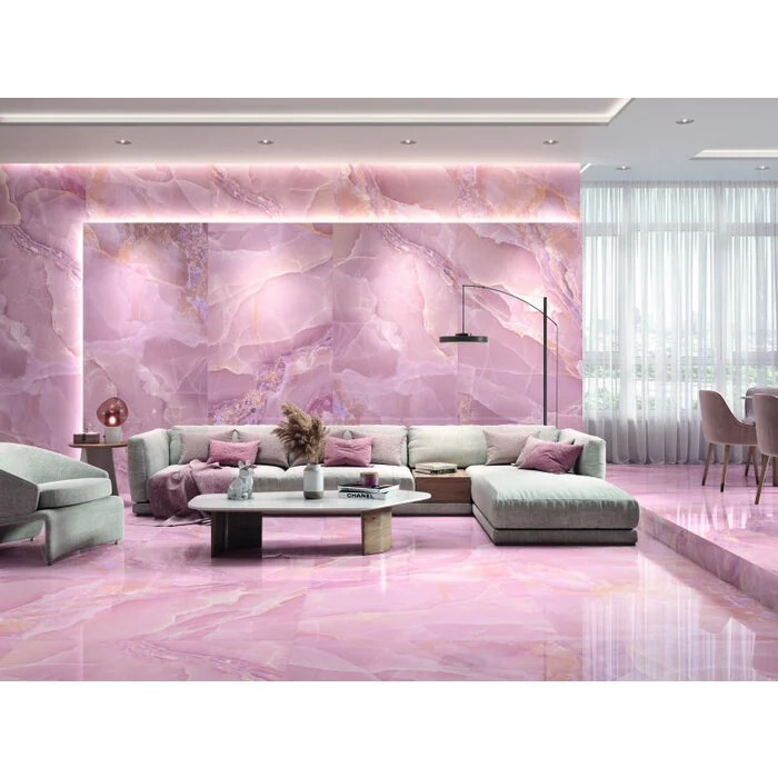 Vloertegel Onyx Rose polished 120x120 rett Vloertegel Onyx Rose polished 60x120 rett