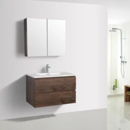 Badkamermeubel Tieme in mat donker eiken 80x50x48cm met witte wastafel